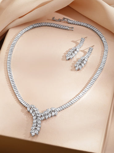 Rubans Voguish Rhodium-Plated Brass Crystal AD Studded Fan Design Necklace Set