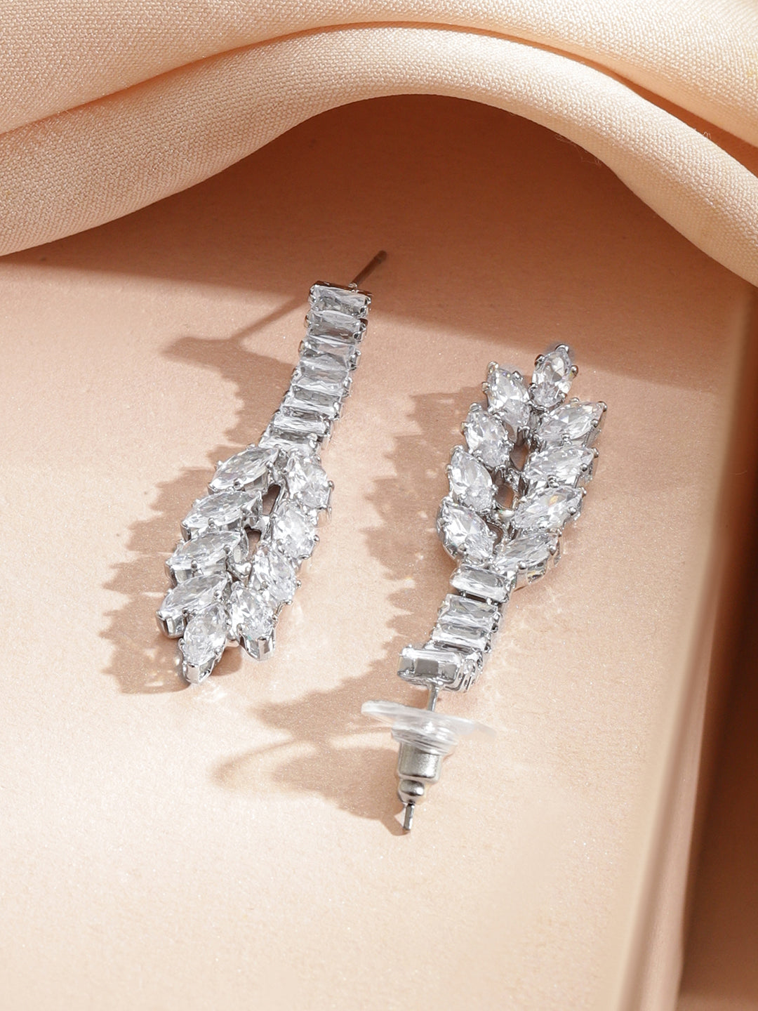 Rubans Voguish Rhodium-Plated Brass Crystal AD Studded Fan Design Necklace Set