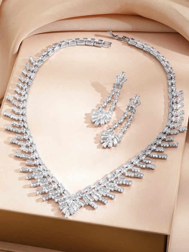 Rubans Voguish Rhodium-Plated Brass Crystal AD Studded Fan Design Necklace Set