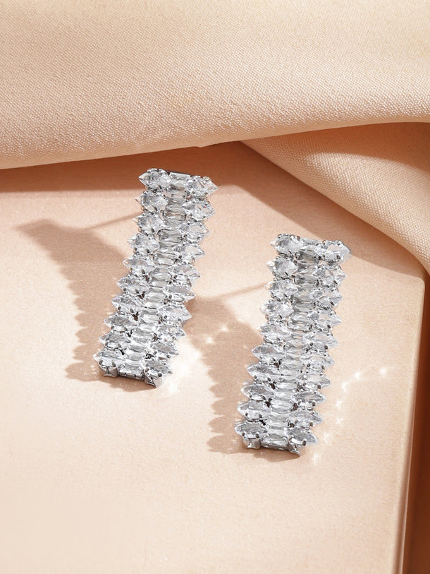 Rubans Voguish Rhodium-Plated Crystal AD Studded Multi-Row Baguette Necklace Set