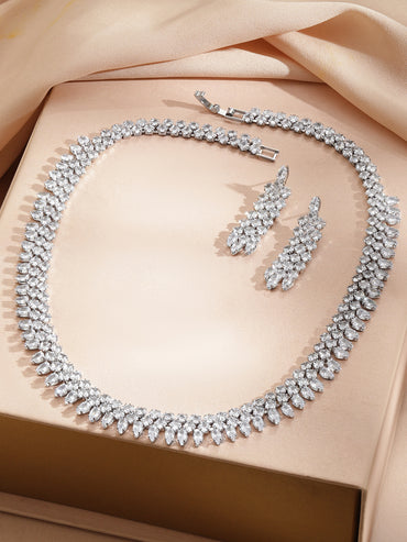 Rubans Voguish Rhodium-Plated Brass Crystal AD Studded Marquise Necklace Set