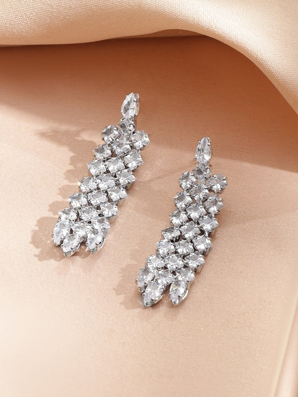 Rubans Voguish Rhodium-Plated Brass Crystal AD Studded Marquise Necklace Set