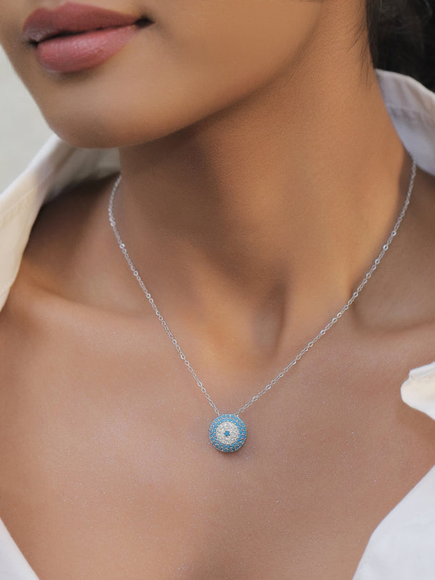 Blue Crystal Studded Pendant Necklace