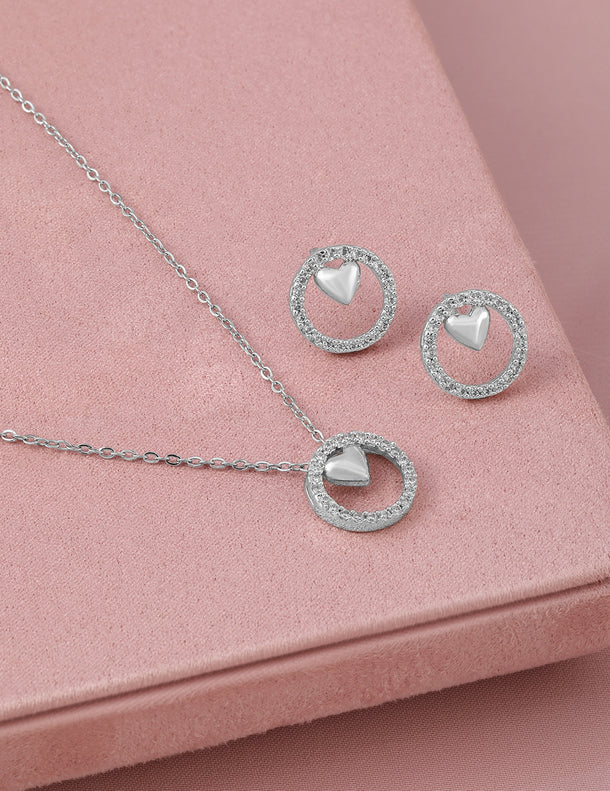 Heart Motif American Diamond Zirconia Necklace Set