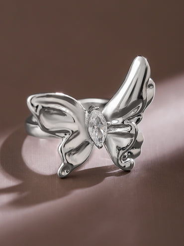 Rubans Voguish Rhodium-Plated Butterfly Design Statement Adjustable Ring