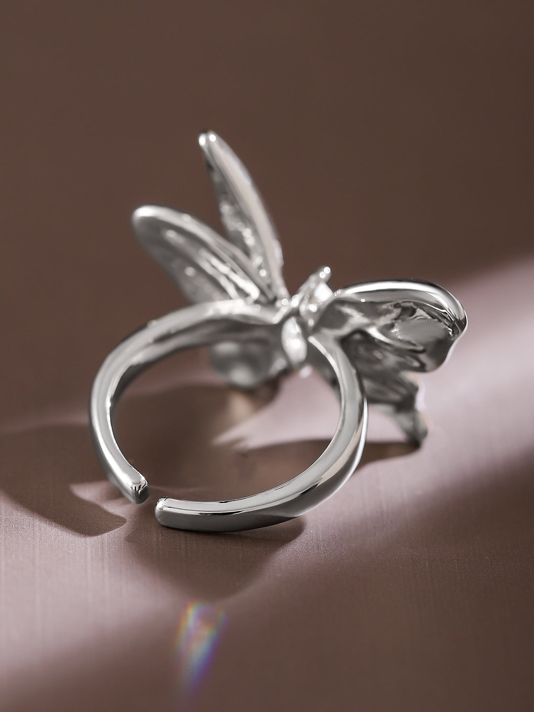 Rubans Voguish Rhodium-Plated Butterfly Design Statement Adjustable Ring