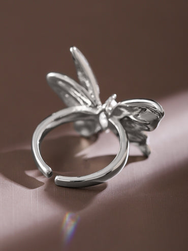 Rubans Voguish Rhodium-Plated Butterfly Design Statement Adjustable Ring