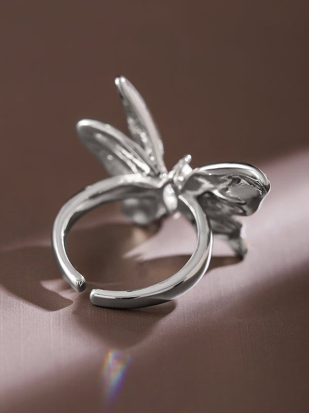 Rubans Voguish Rhodium-Plated Butterfly Design Statement Adjustable Ring