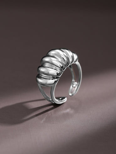 Rubans Voguish Rhodium-Plated Textured Dome Adjustable Statement Ring
