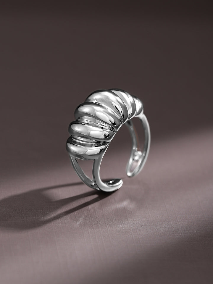 Rubans Voguish Rhodium-Plated Textured Dome Adjustable Statement Ring