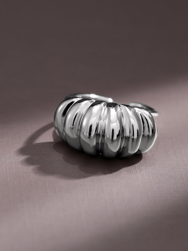 Rubans Voguish Rhodium-Plated Textured Dome Adjustable Statement Ring