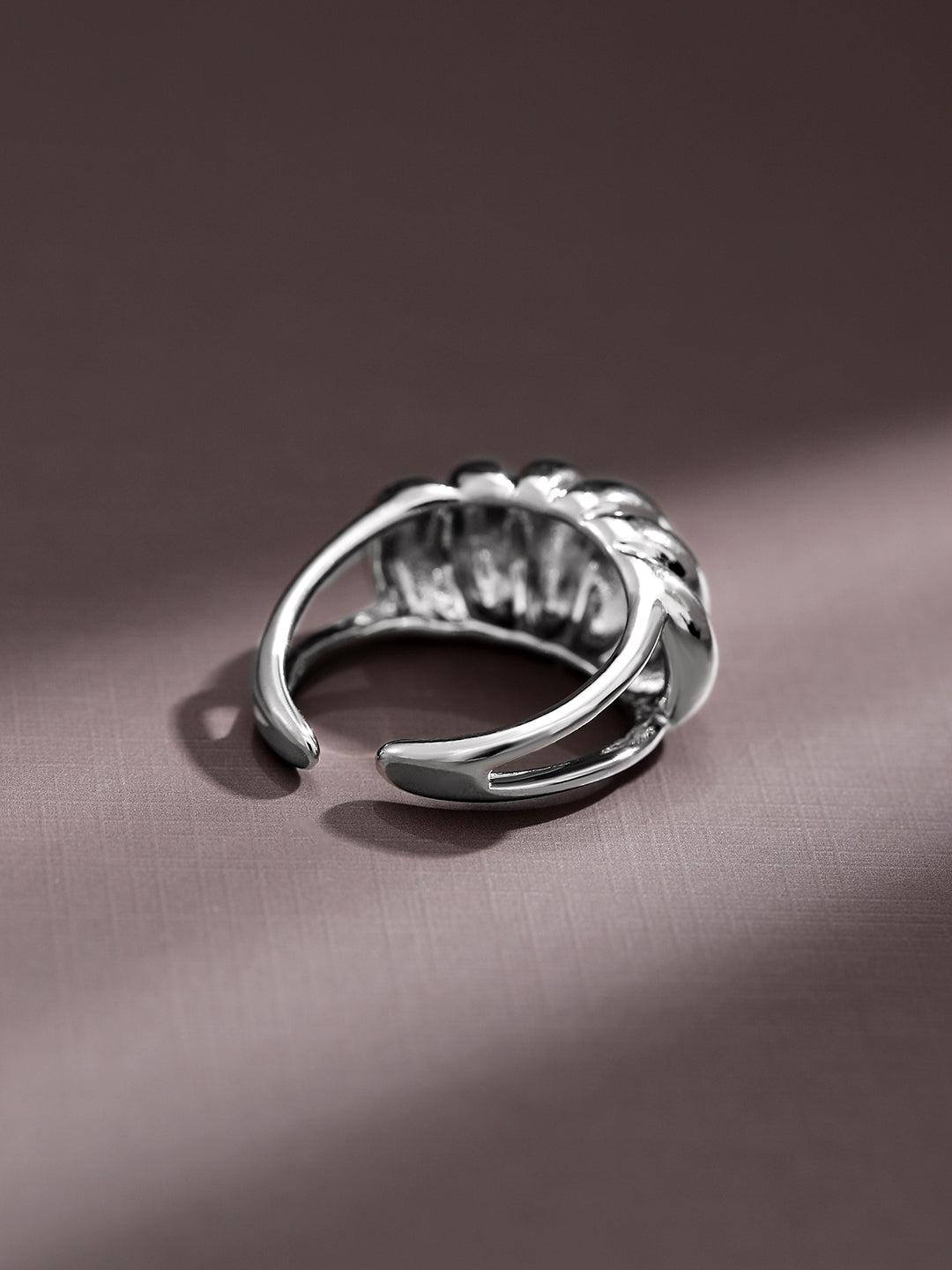 Rubans Voguish Rhodium-Plated Textured Dome Adjustable Statement Ring