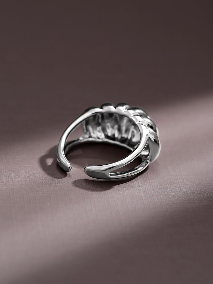 Rubans Voguish Rhodium-Plated Textured Dome Adjustable Statement Ring