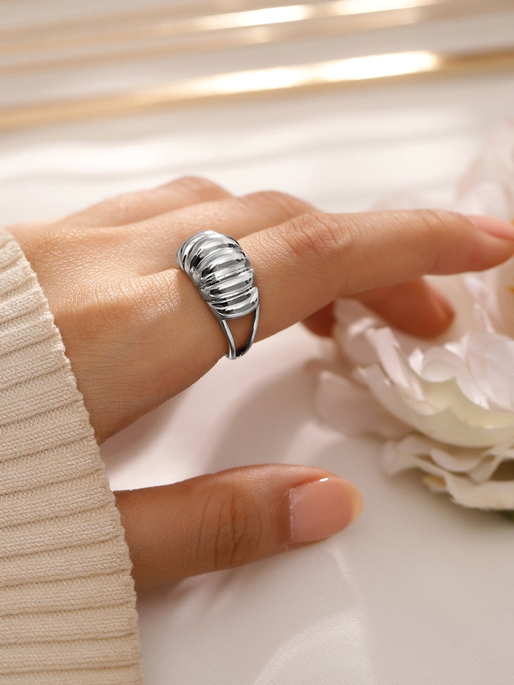 Rubans Voguish Rhodium-Plated Textured Dome Adjustable Statement Ring