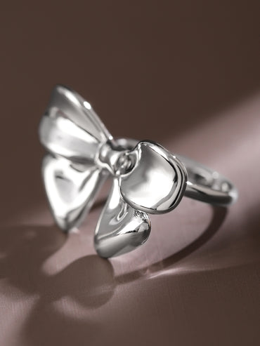 Rubans Voguish Rhodium-Plated Statement Bow Adjustable Ring