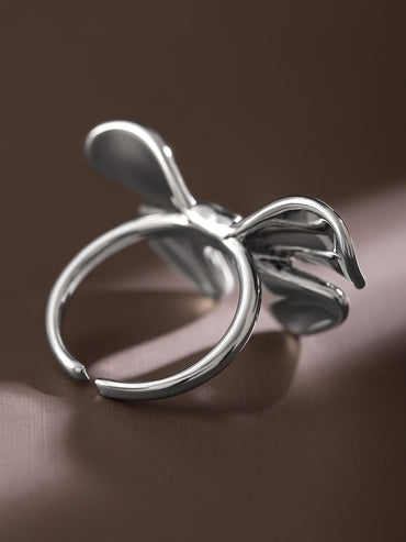 Rubans Voguish Rhodium-Plated Statement Bow Adjustable Ring