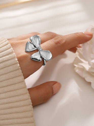 Rubans Voguish Rhodium-Plated Statement Bow Adjustable Ring