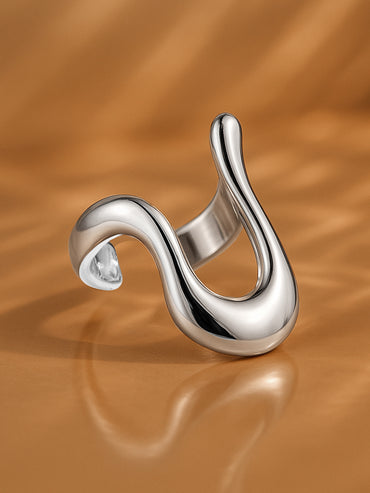 Sculptural Silver Toned Statement Ring