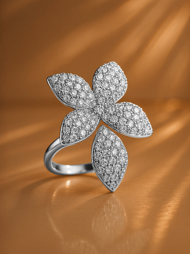 Floral Pattern American Diamond Zirconia Statement Ring