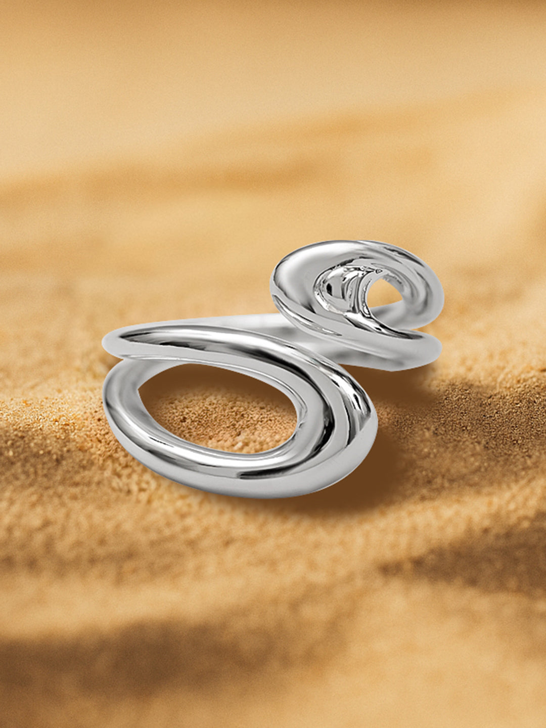 Rubans Voguish Rhodium Plated Stainless Steel Tarnish-Free Waterproof Fluid Wave Ring