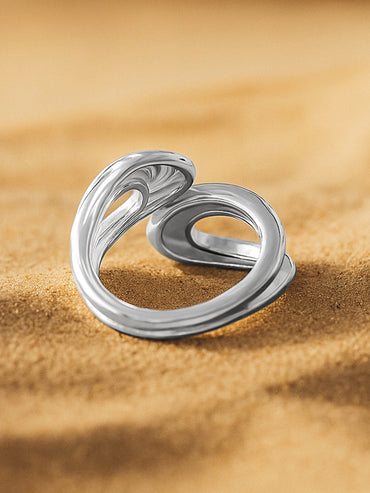 Rubans Voguish Rhodium Plated Stainless Steel Tarnish-Free Waterproof Fluid Wave Ring