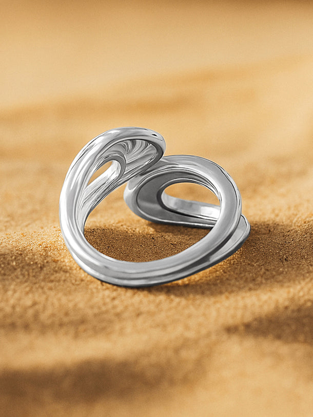 Rubans Voguish Rhodium Plated Stainless Steel Tarnish-Free Waterproof Fluid Wave Ring
