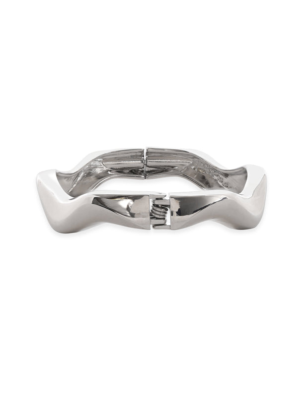 Rubans Rhodium-Plated Wavy Bangle-Style Bracelet for Modern & Elegant Statement Jewelry