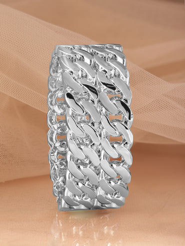Rubans Rhodium-Plated Silver-Toned Chain-Link Bangle-Style Bracelet Elegant Jewelry
