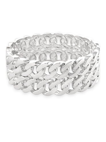 Rubans Rhodium-Plated Silver-Toned Chain-Link Bangle-Style Bracelet Elegant Jewelry