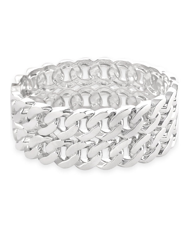 Rubans Rhodium-Plated Silver-Toned Chain-Link Bangle-Style Bracelet Elegant Jewelry
