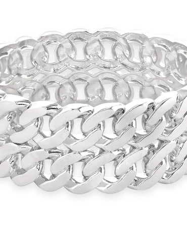 Rubans Rhodium-Plated Silver-Toned Chain-Link Bangle-Style Bracelet Elegant Jewelry