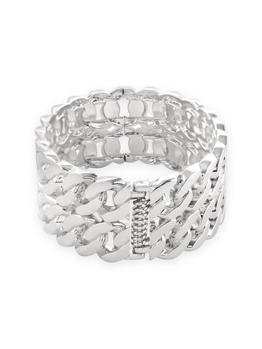 Rubans Rhodium-Plated Silver-Toned Chain-Link Bangle-Style Bracelet Elegant Jewelry