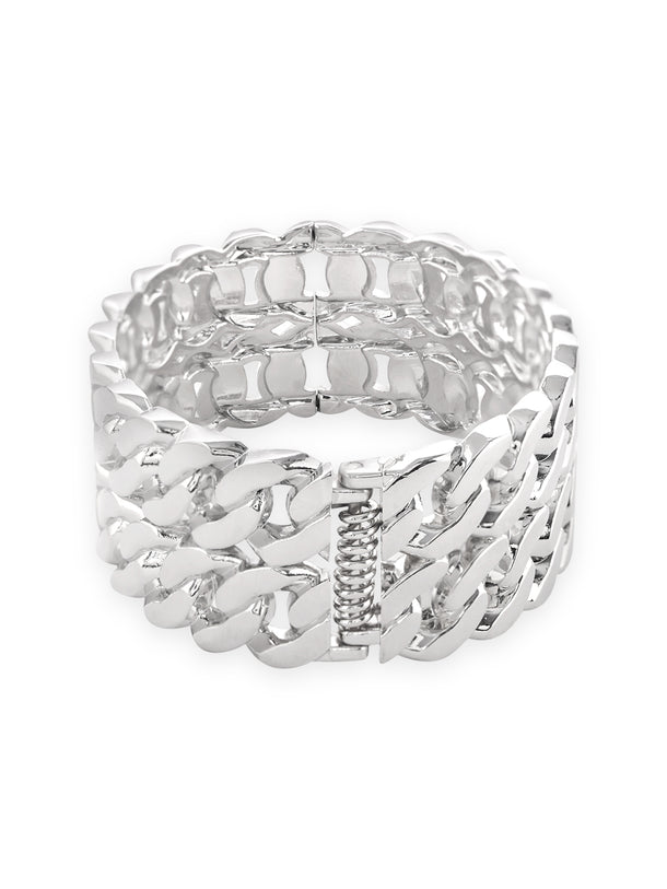 Rubans Rhodium-Plated Silver-Toned Chain-Link Bangle-Style Bracelet Elegant Jewelry