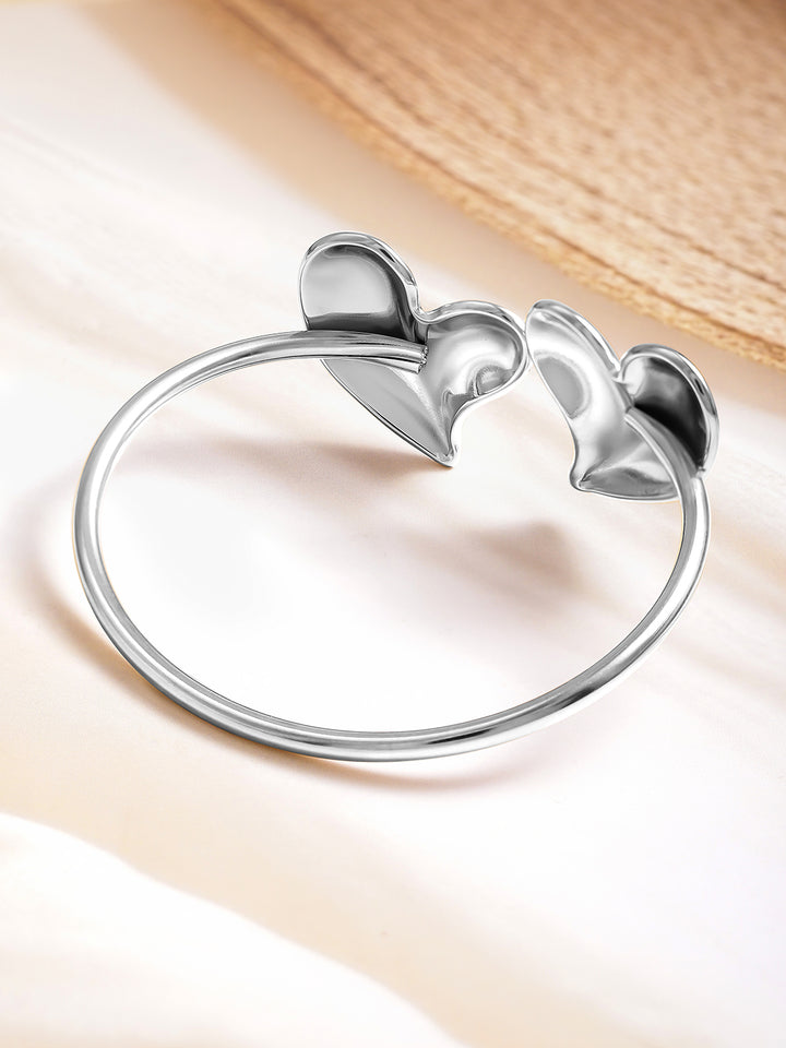 Rubans Voguish Silver Plated Stainless Steel Tarnish-Free Waterproof Heart Cuff Bracelet