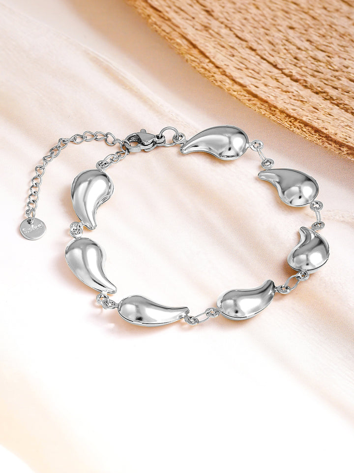 Rubans Voguish Silver Plated Stainless Steel Tarnish-Free Waterproof Tear Drop Motif Link Bracelet