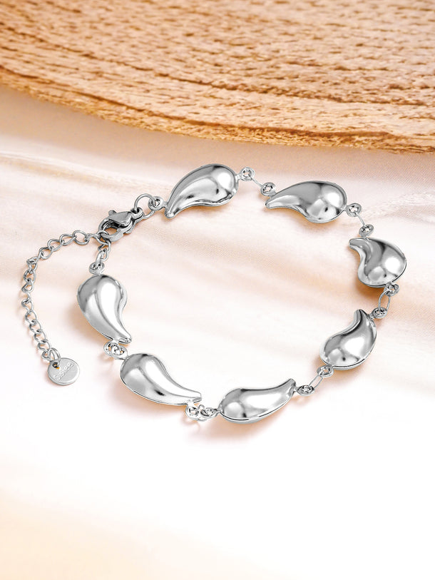 Rubans Voguish Silver Plated Stainless Steel Tarnish-Free Waterproof Tear Drop Motif Link Bracelet