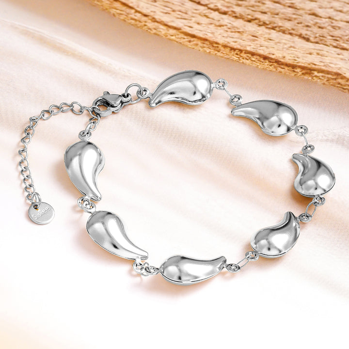 Rubans Voguish Silver Plated Stainless Steel Tarnish-Free Waterproof Tear Drop Motif Link Bracelet