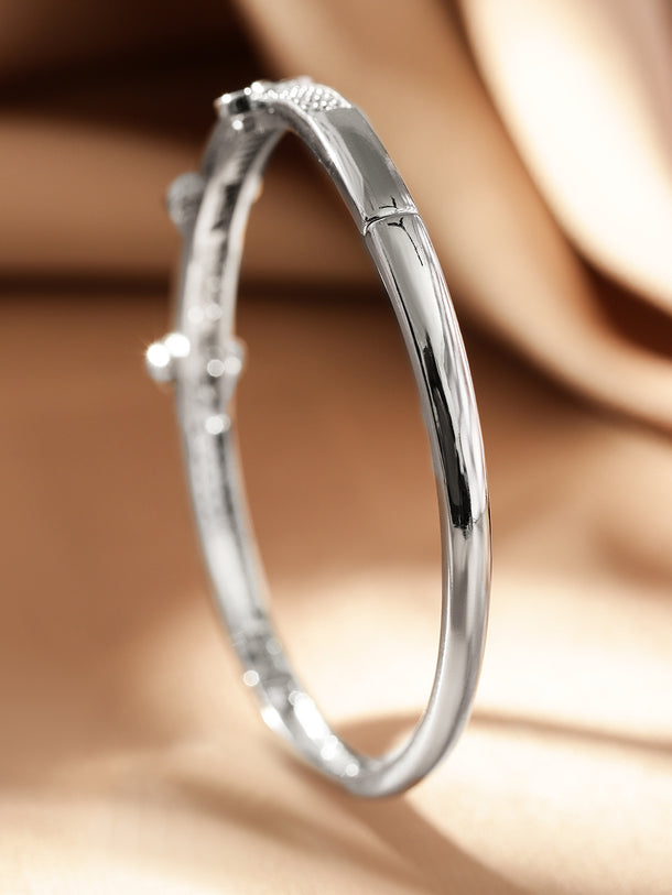 Rubans Voguish Rhodium-Plated Floral Motif Bangle Style Bracelete with Cubic Zirconia