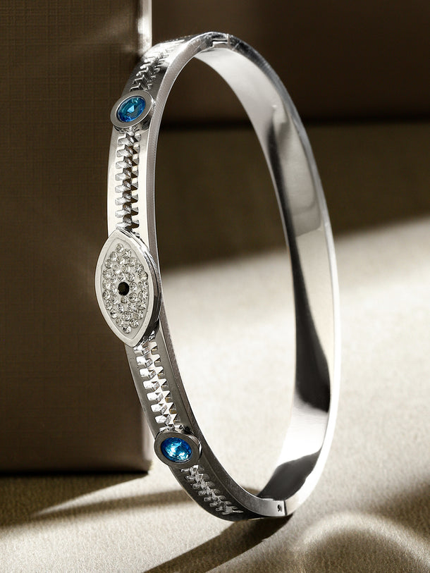 Rubans Rhodium Plated Stainless Steel Tarnish-Free Waterproof Zirconia Evil Eye Bracelet