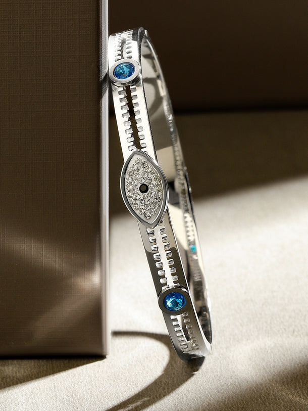 Rubans Rhodium Plated Stainless Steel Tarnish-Free Waterproof Zirconia Evil Eye Bracelet