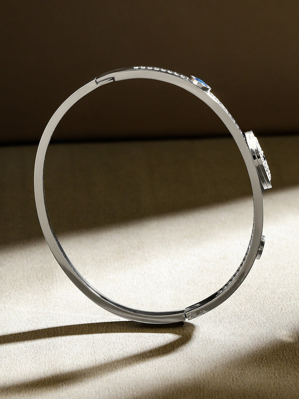 Rubans Rhodium Plated Stainless Steel Tarnish-Free Waterproof Zirconia Evil Eye Bracelet