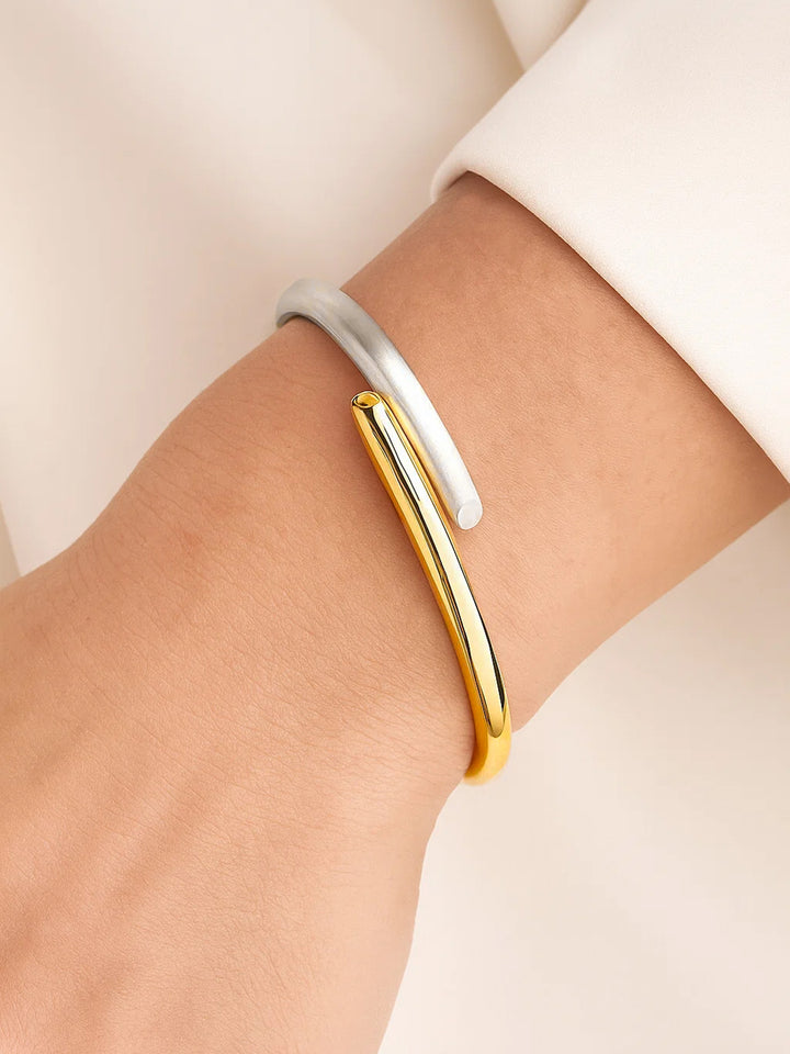 Rubans Dual-Plated Brass Gold & Silver Overlapping Contemporary Modern Statement Bracelet