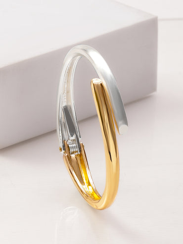 Rubans Dual-Plated Brass Gold & Silver Overlapping Contemporary Modern Statement Bracelet