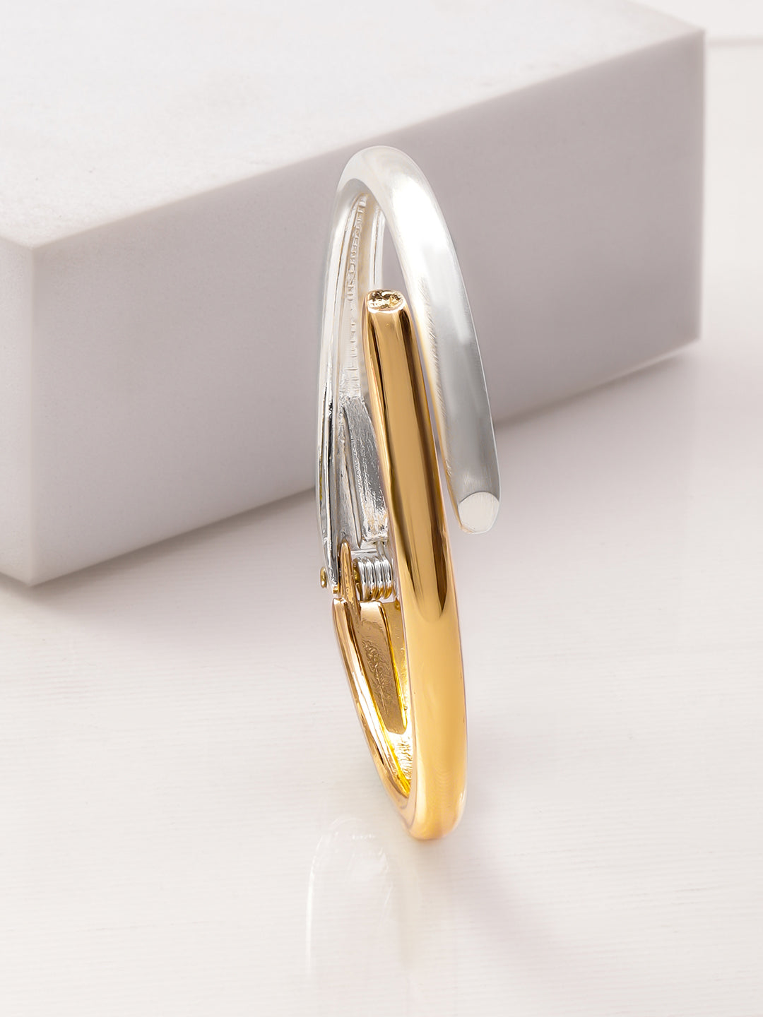 Rubans Dual-Plated Brass Gold & Silver Overlapping Contemporary Modern Statement Bracelet