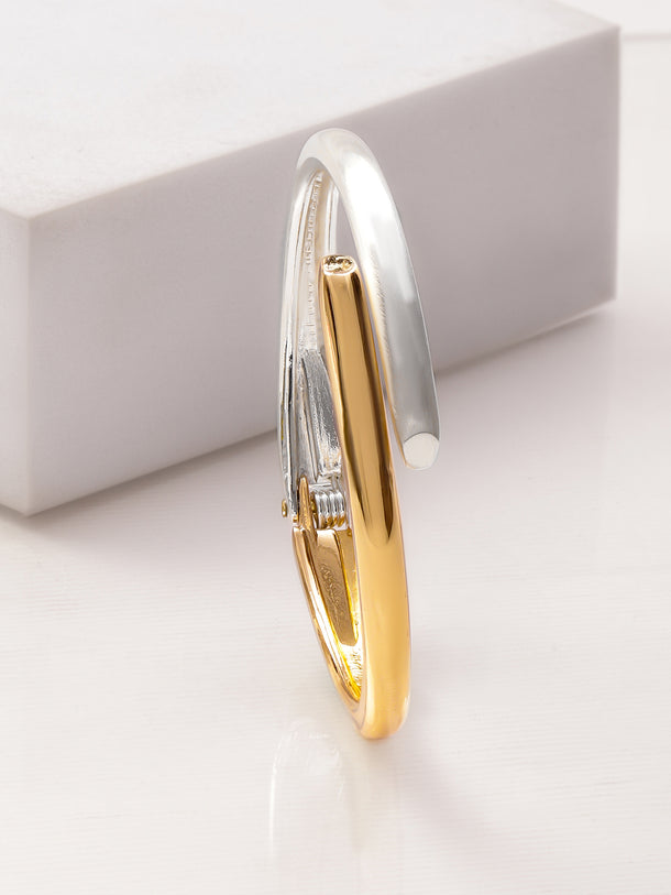 Rubans Dual-Plated Brass Gold & Silver Overlapping Contemporary Modern Statement Bracelet