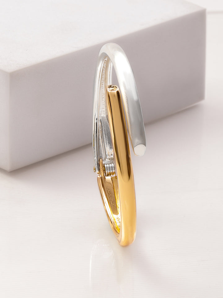Rubans Dual-Plated Brass Gold & Silver Overlapping Contemporary Modern Statement Bracelet