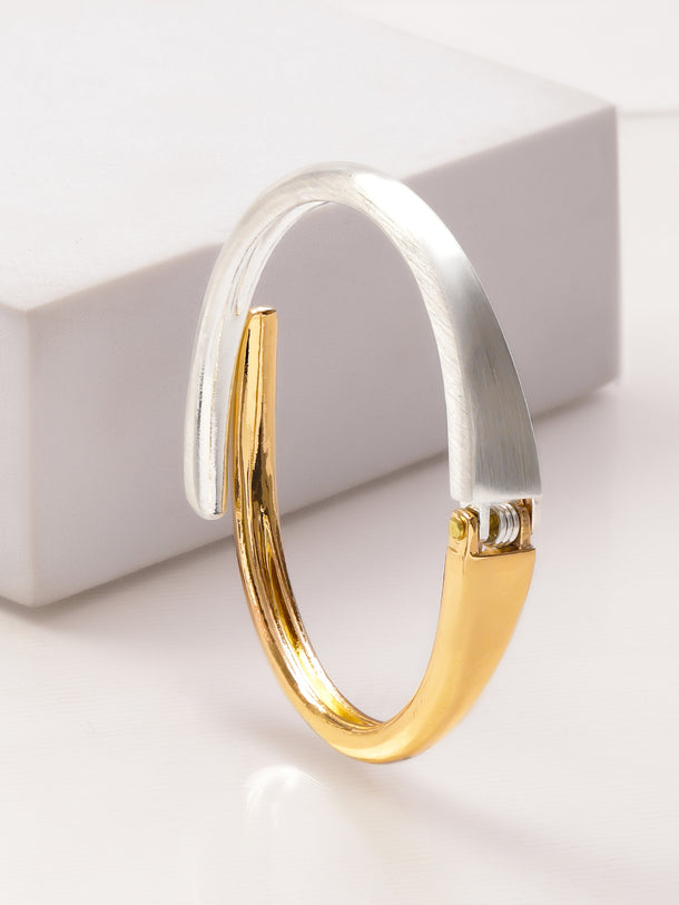 Rubans Dual-Plated Brass Gold & Silver Overlapping Contemporary Modern Statement Bracelet