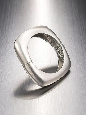 Rubans Voguish Rhodium Plated Matte Geometric Statement Bold Modern Jewellery Bracelet