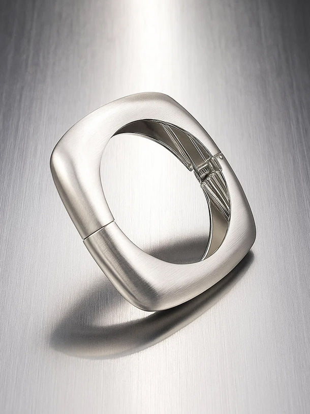 Rubans Voguish Rhodium Plated Matte Geometric Statement Bold Modern Jewellery Bracelet