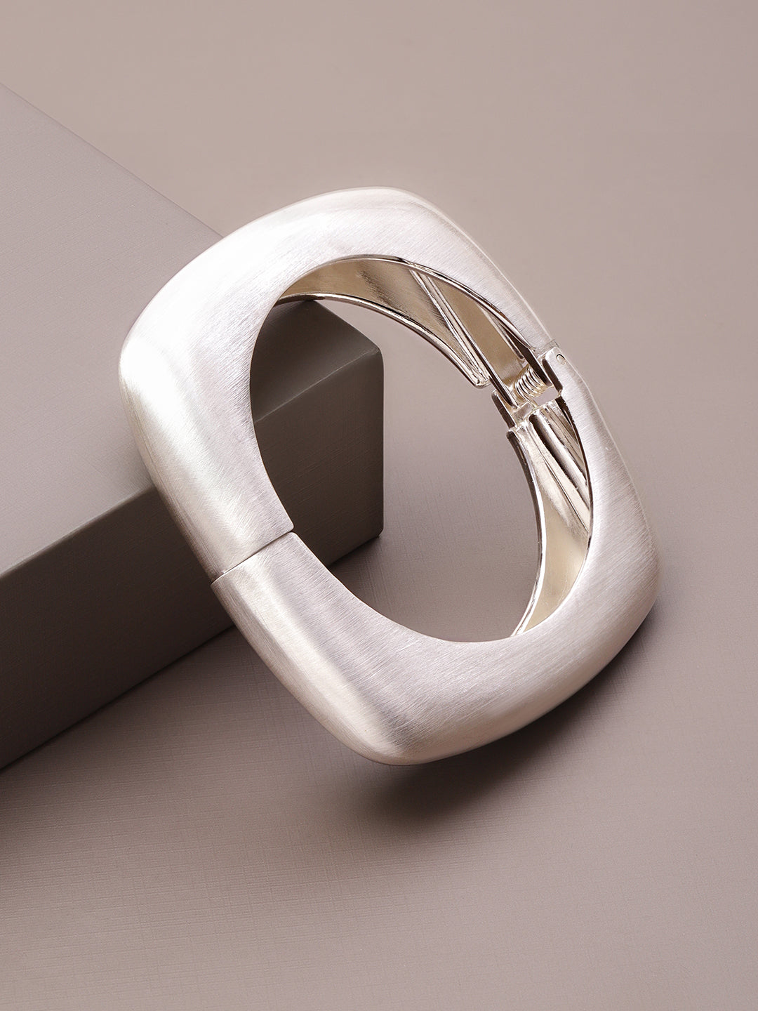 Rubans Voguish Rhodium Plated Matte Geometric Statement Bold Modern Jewellery Bracelet